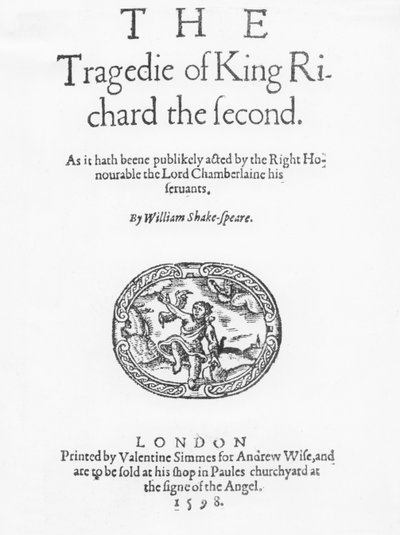 Frontispicio de La Tragedia del Rey Ricardo II, de William Shakespeare, 1598 de English School